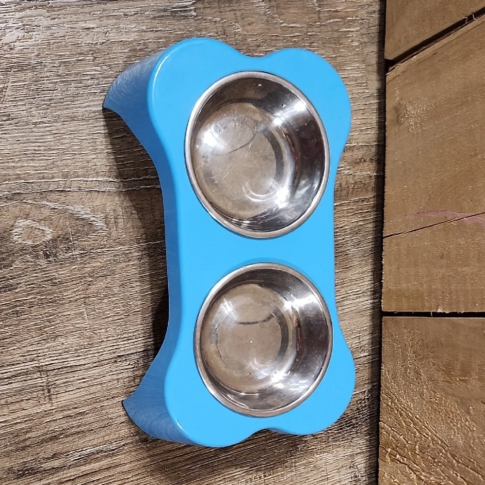 Blue Double Pet Bowl Stand